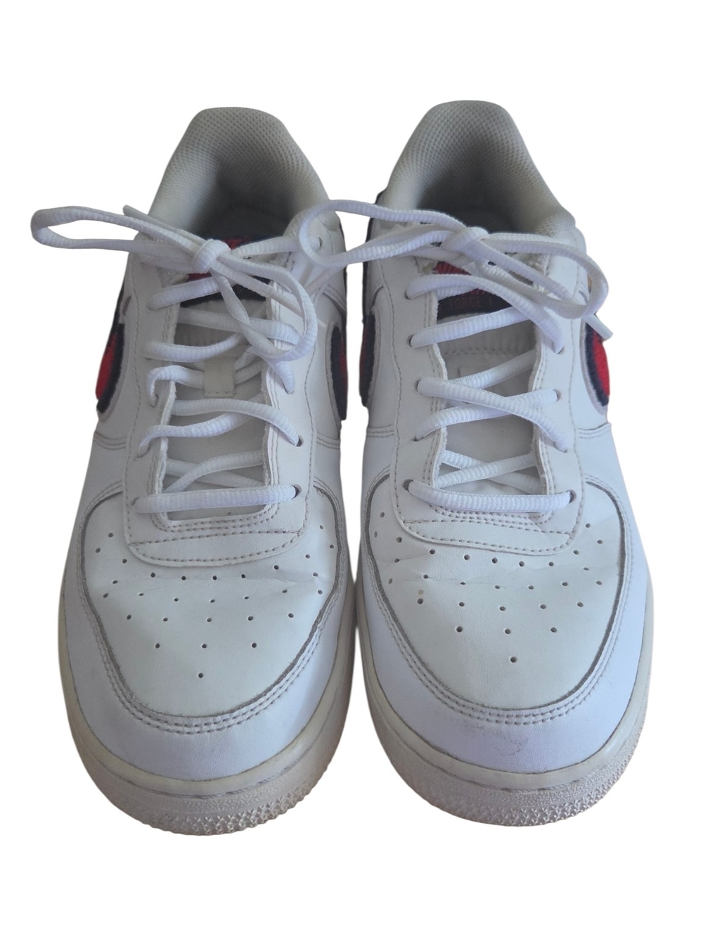 Nike Air Force 1 White Sneakers Red & Blue Swoosh Detail Size 7 Y